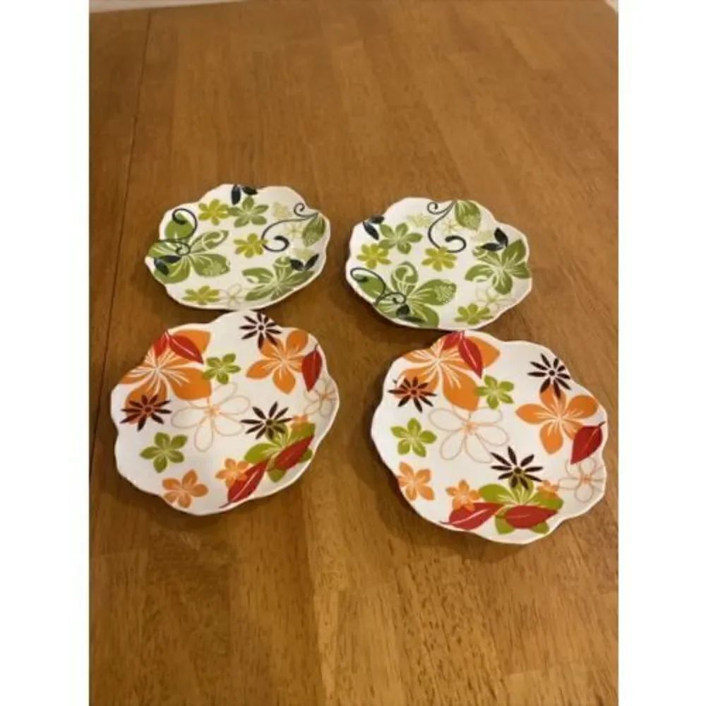 4 PIER 1 IMPORTS PORCELAIN WITH SCALLOP EDGE SAUCERS DIPPING DISHES 5.5 INCHES
